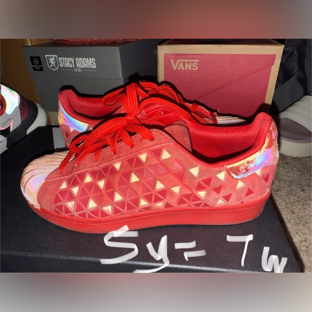 Adidas Shell Toe Red Reflective Sneakers 5 Youth=7 Women
